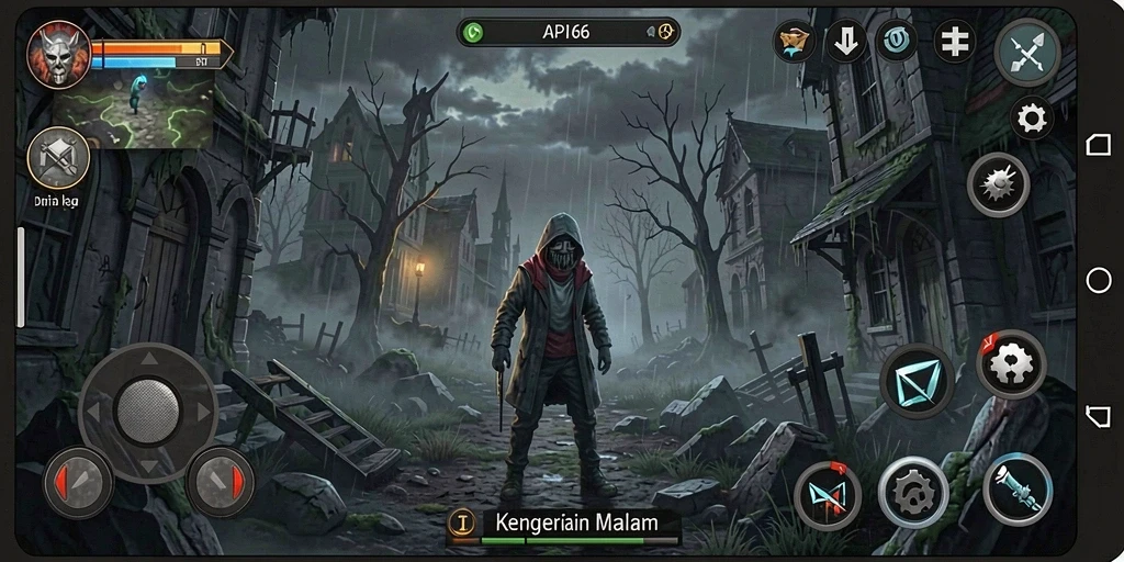 Tampilan gameplay menegangkan di dunia kegelapan API66.