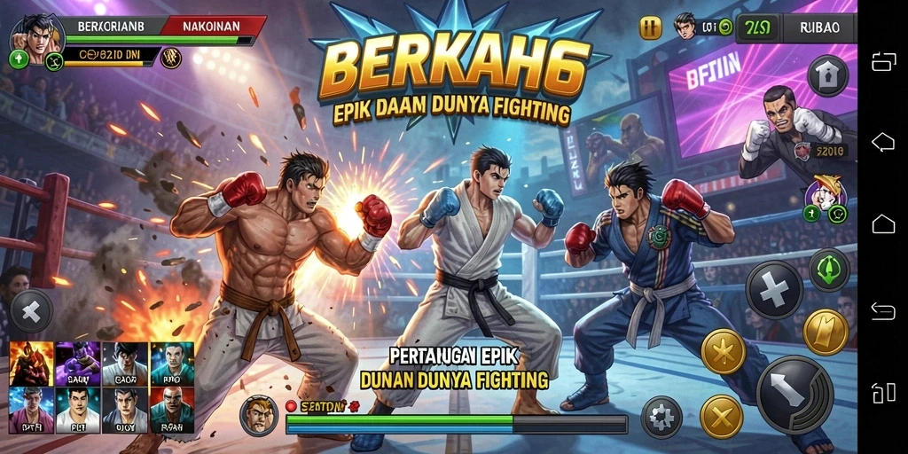 Tampilan screenshot menunjukkan pertarungan epik dalam game Fighting