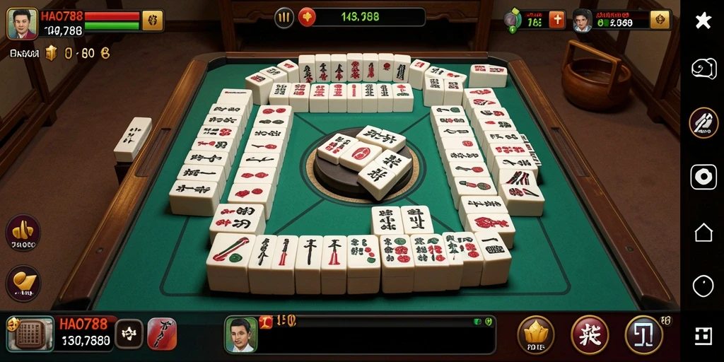Tampilan gameplay HAO788 penuh dengan batu Mahjong warna-warni.