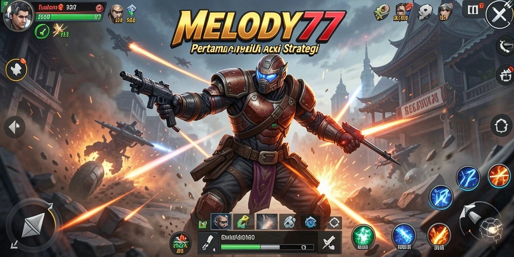 Screenshot MELODY77 menampilkan pertarungan seru dengan karakter yang menakjubkan.