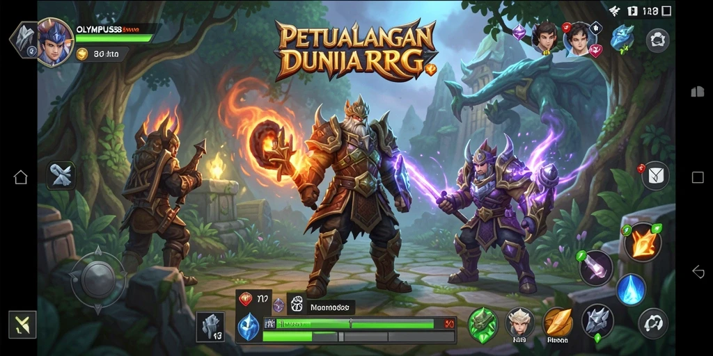 Tampilan dinamis gameplay OLYMPUS88 dengan karakter beraksi.